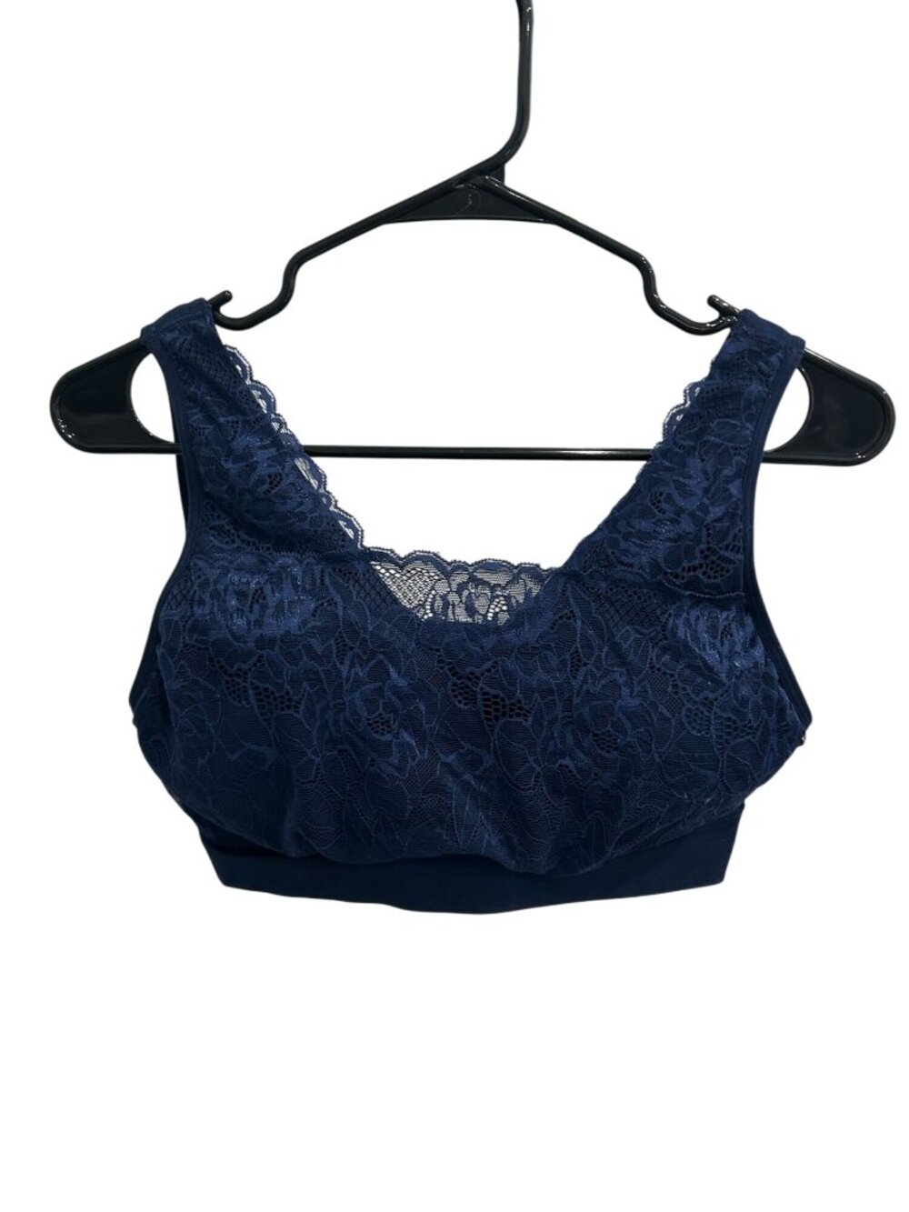 Breezies XL Navy Blue Lace Front Wireless Bra Hook and Eye Closure Soft Life